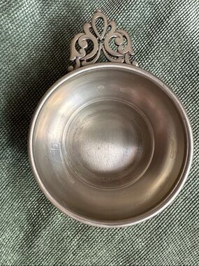 Ornate Pewter Decorative Bowl with Filigree Handle